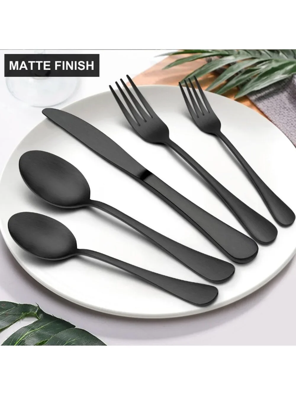 40-Piece Matte Black Flatware Set for 8 | Stainless Steel Cutlery, Dishwasher